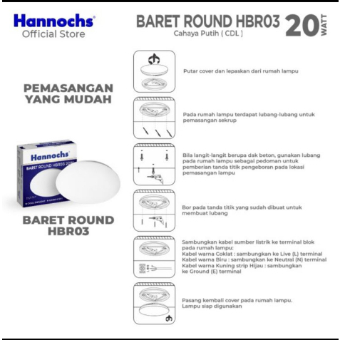 Lampu Baret Hanochs / Lampu Plafon Hannochs LED Baret Round HBR03 20W