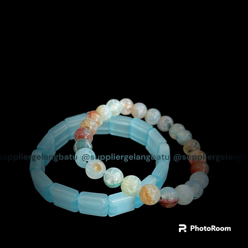 Gelang Blue Topaz Batu Alam Natural Akik Asli biru Fashion Wanita Pria aquamarine