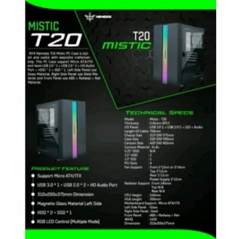 NYK Nemesis T20 Mistic Casing Komputer M ATX Include 1Fan - PC Case Gaming M ATX