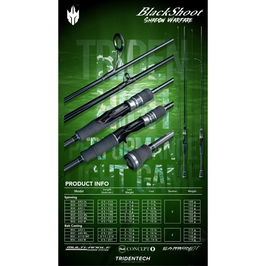 Joran Tridentech Black Shoot Shadow Warfare High Performance Light Game Spinning Rod