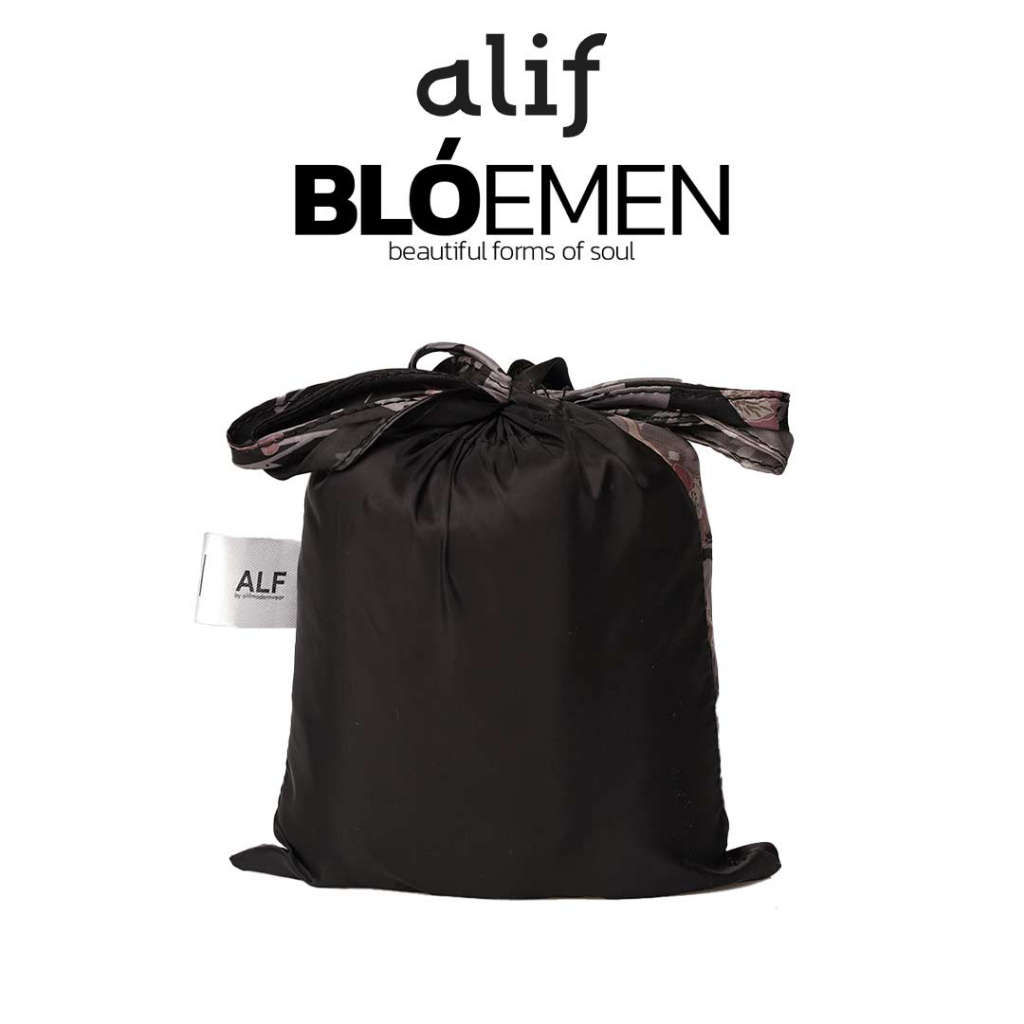 ALIF MUKENA MINI MOTIF PARASUT PREMIUM KOREA TRAVEL - DAISY IN BLACK ( MKN-211 )