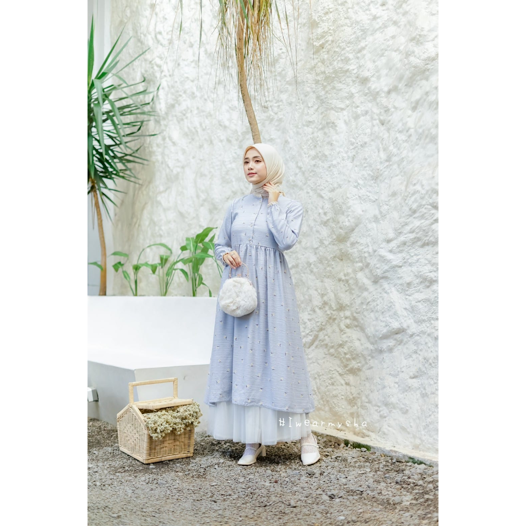 Iwearmysha/midi dress/ midi dress mysha/ dress santai/ dress big size kekinian/ midi emily daisy / M