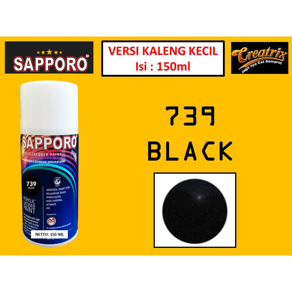 Sapporo Paint Warna Black 739 / Hitam Gloss Mengkilap 150ML