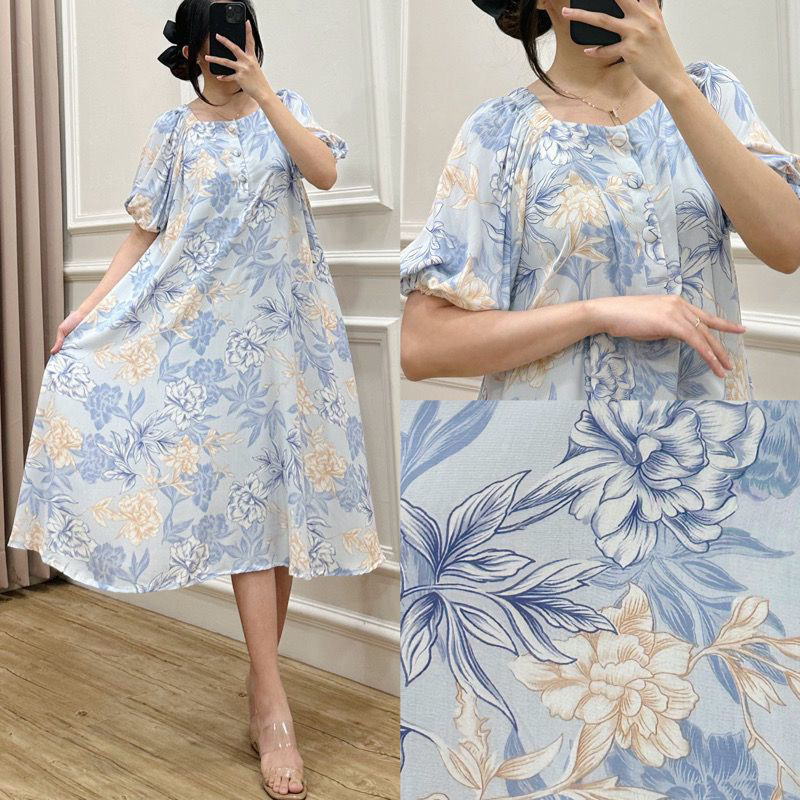 Daster Dress LEONA LITE Midi Dress bawah Lutut Cantik Kekinian