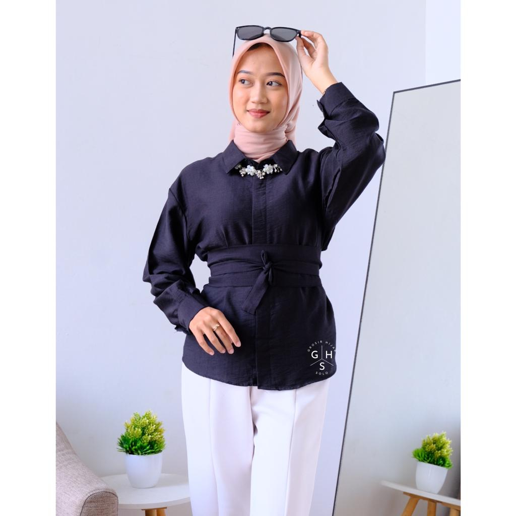 LORENZA KEMEJA BASIC FREE OBI BELT BLOUSE ATASAN WANITA BUSUI POLO LINEN PREMIUM (MSB)