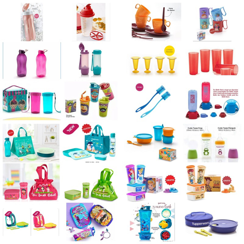 TUPPERWARE botol minum tempat makan bekal set sikat gelas cangkir dot eco bottle lunch box brush bub