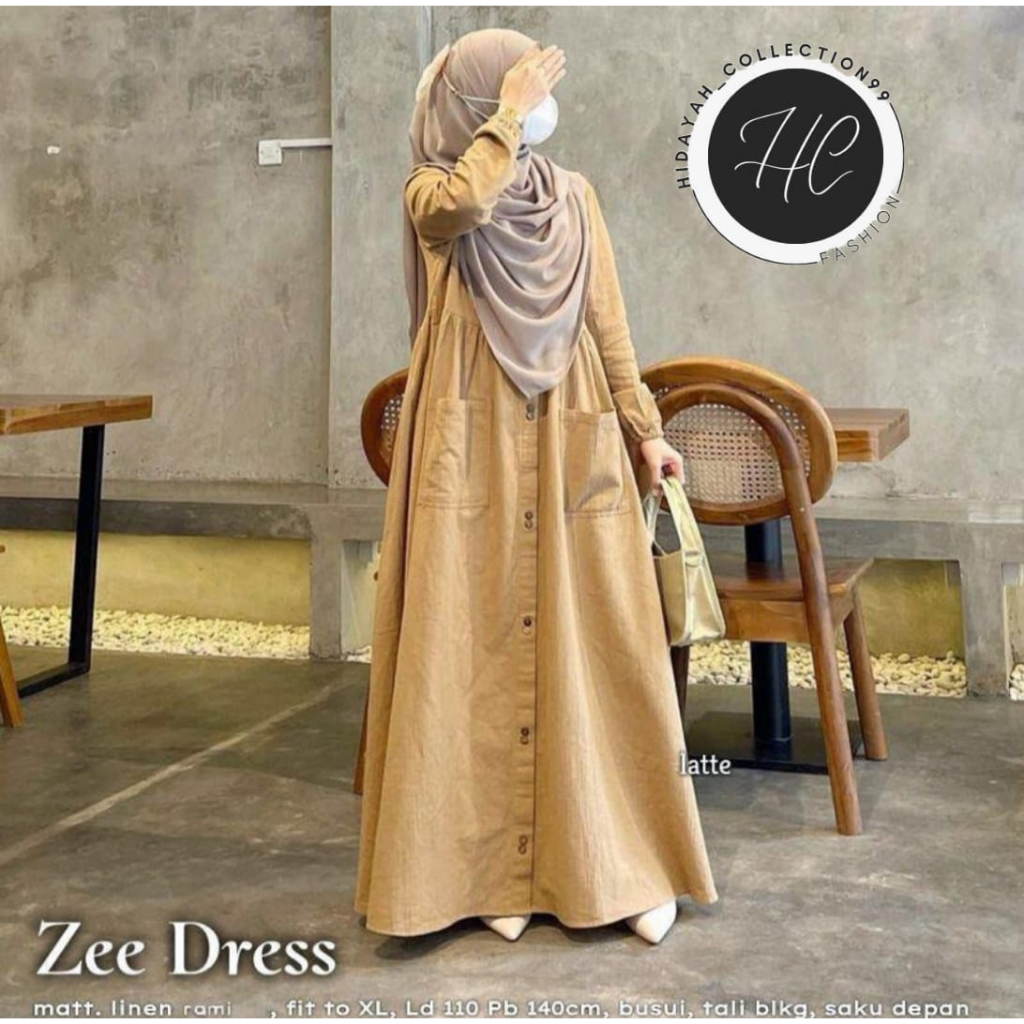 Gamis Wanita Polos Terbaru Zhee Dress Gamis Wanita Lebaran Bahan Linen Rami Dress Kasual Harian Wanita Terlaris Anggun Cantik Elegant Motiv Polos OOTD Pakaian Muslima Wanita Harian