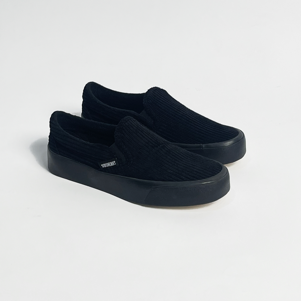 SIDSNEAKS - Sepatu Slip On Exelas Corduroy All Black