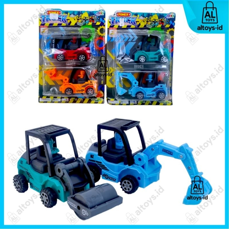 Mainan Mobil Konstruksi Power Truck Set Isi 4pcs Exsavator / Forklip / Bulldozer / Slinder