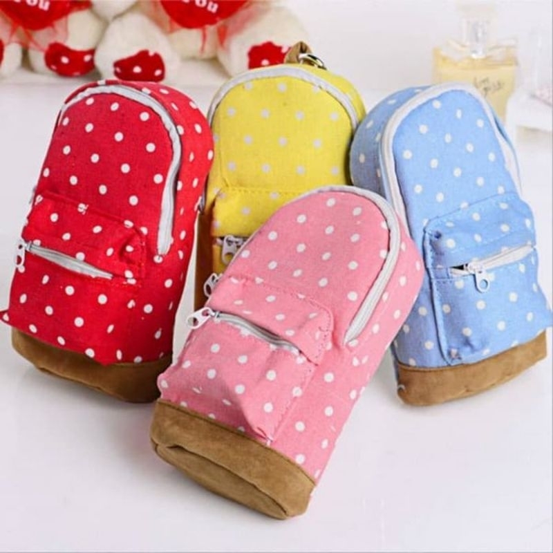 

Pencil Case/Tempat Pensil/Tas Ransel Mini/Mini Backpack Polkadot