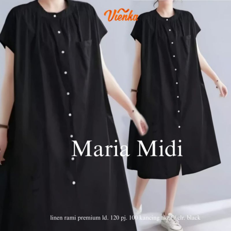 Maria Midi Dress Polos By Vienka Bahan Linen Jumbo Ld 120 [ READY COD ]