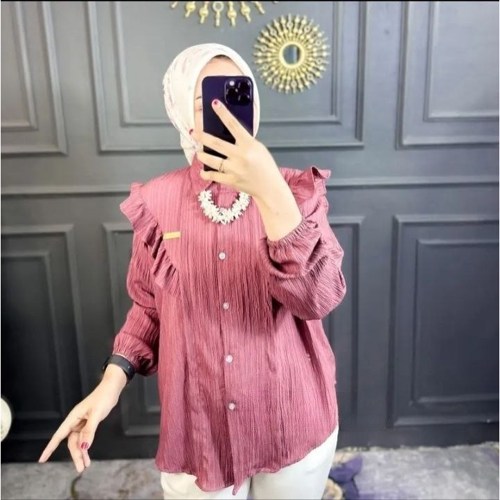 Kemeja Inara Baby Crush Oversize LD 120cm Atasan Wanita Free Bross