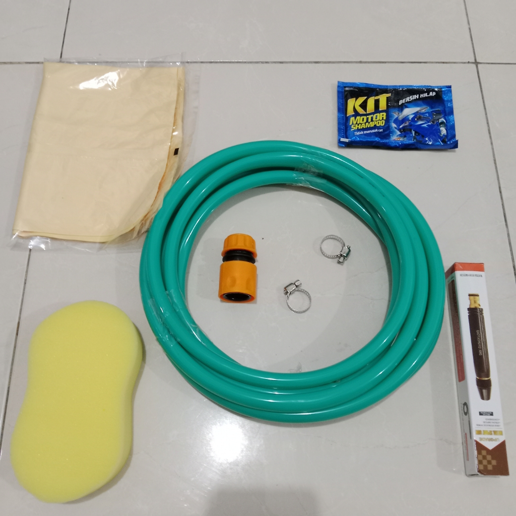 Selang Air Paket Cuci Motor Mobil Semprotan Hitam (Free Kanebo Spon Sampo)