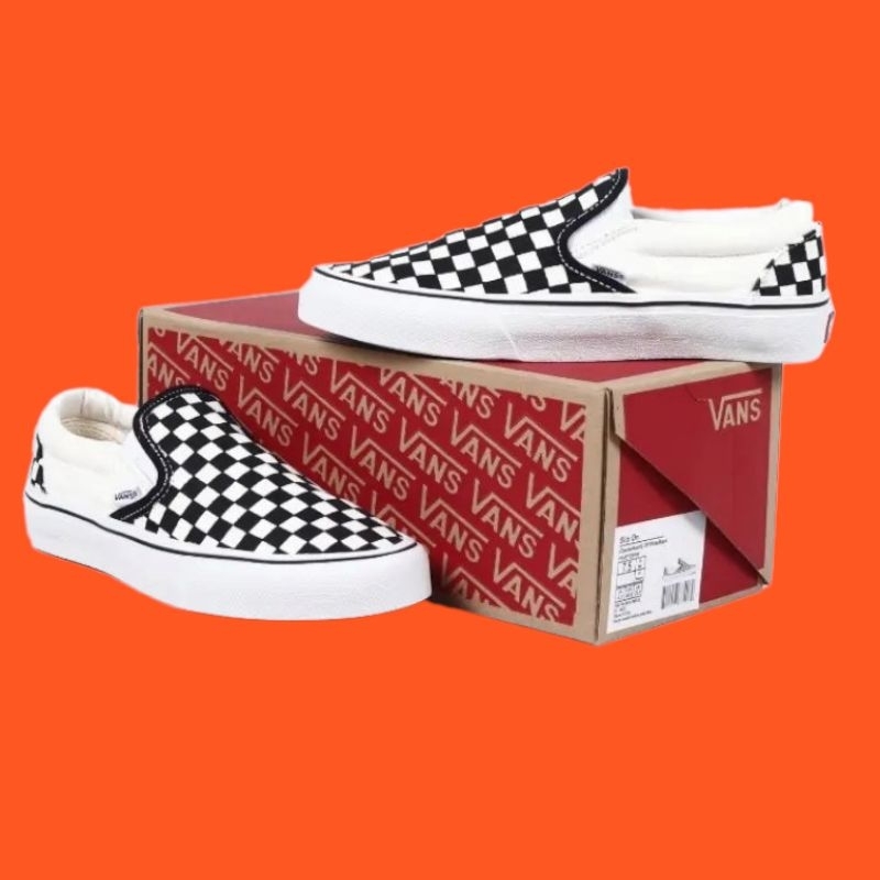 [BISA COD] VANS SLIP ON CHEKERBOARD CLASSIC BLACKWHITE PREMIUM