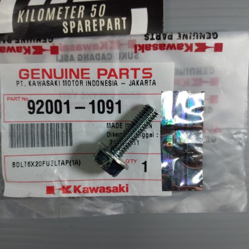 BOLT 6X20 92001-1091 BAUT KRAN TANGKI BENSIN KLX D-TRACKER 150  ORIGINAL KAWASAKI 92001-1091
