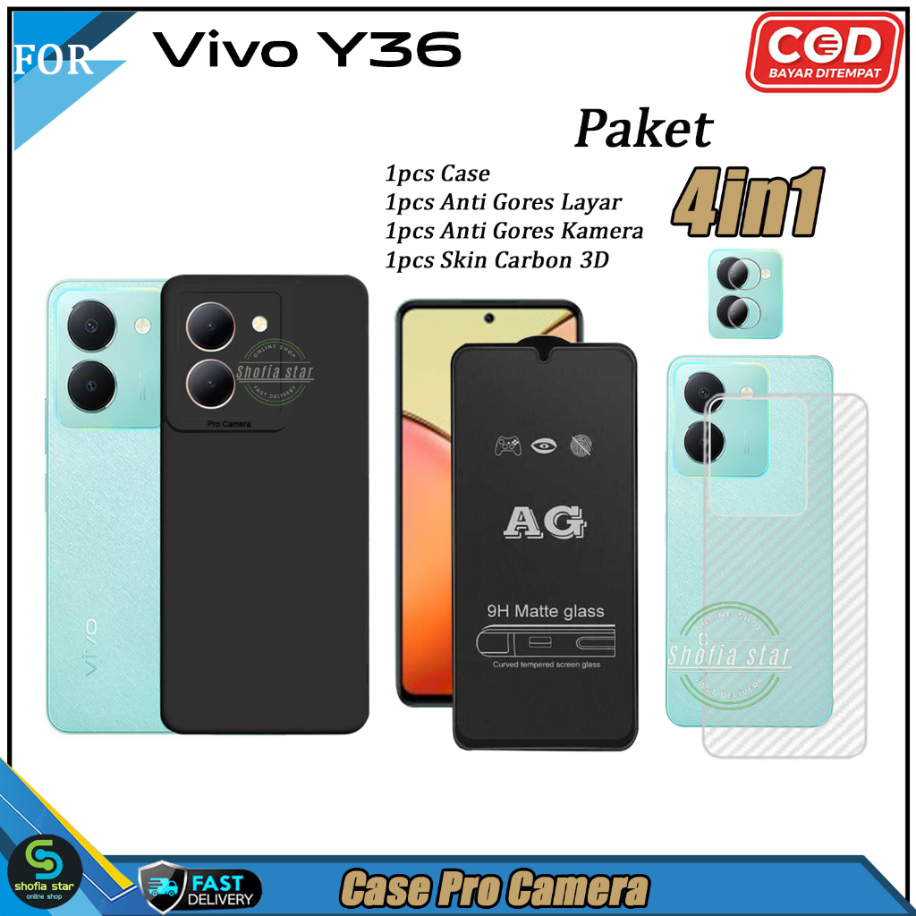 Paket 4in1 Case Vivo Y36 Iqoo z7x Softcase Slim Black Protect Camera Casing