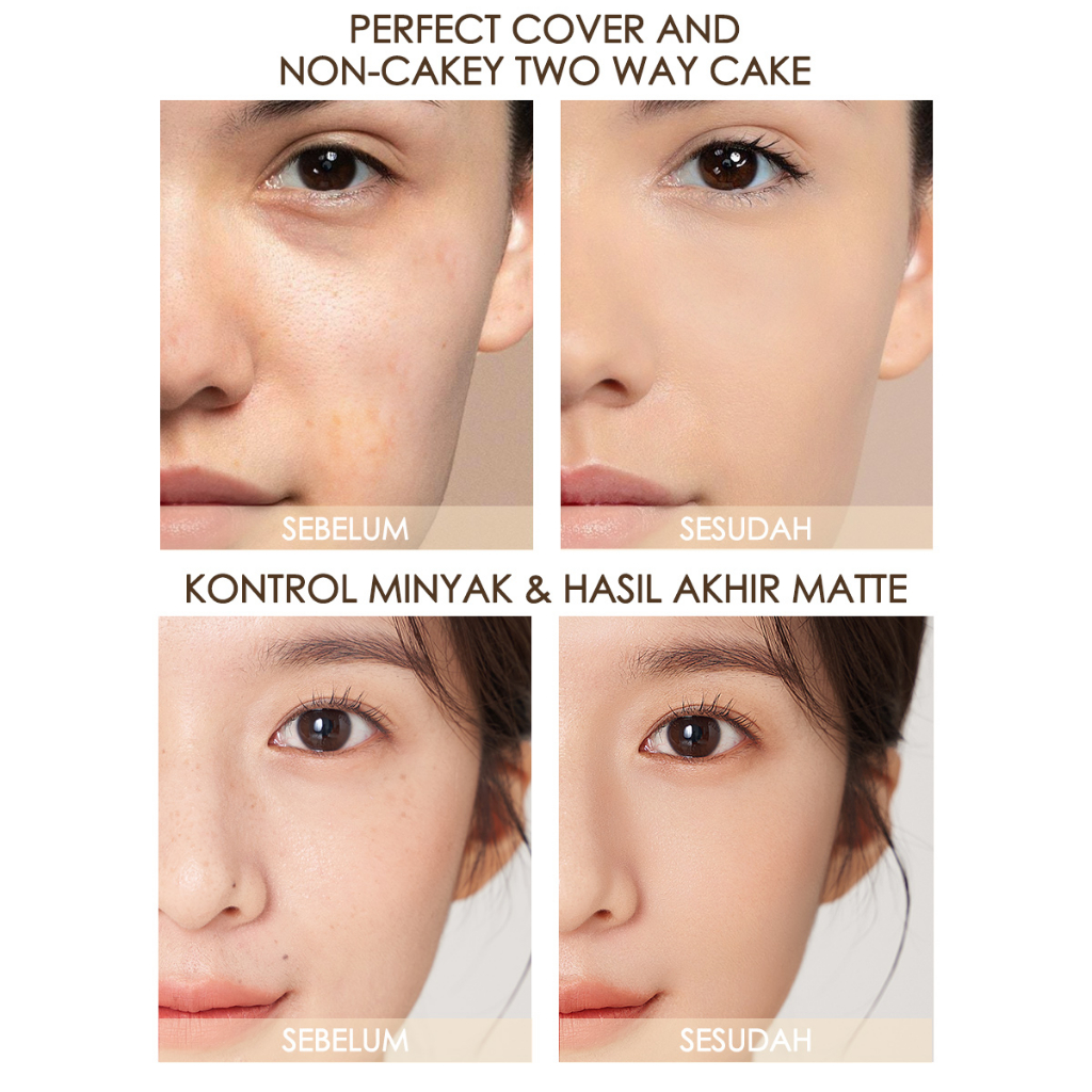 FOCALLURE Poreless Bedak Padat Dry And Wet Dual-use Matte Compact Powder Waterproof Fine Power