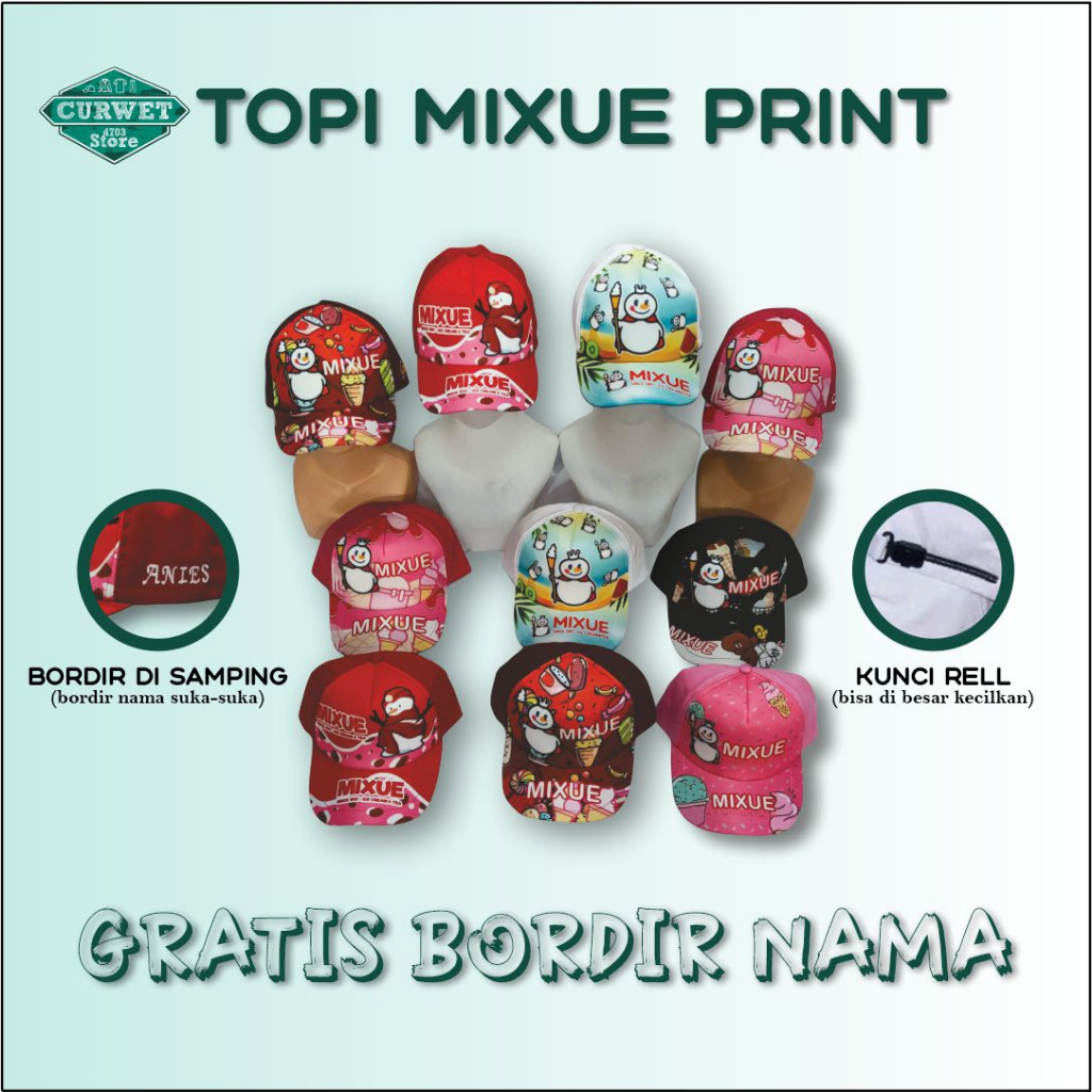 Topi Anak Mixue Free Bordir Nama Suka Hati