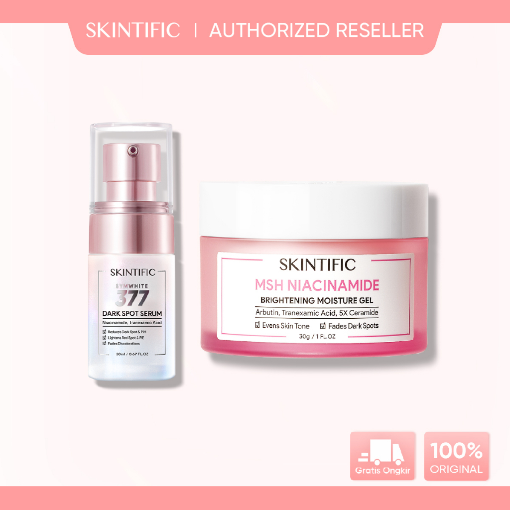 [BPOM] SKINTIFIC 2pcs Brightening Moisturizer &amp; Serum Set- MSH Niacinamide Moisture Gel 30g Moisturizer Whitening Moisture Gel Pelembab Wajah + Anti Dark Dot Serum /Glowing Serum /Anti Acne Serum / barrier Repair Serum / Hydration Serum 100% Ori