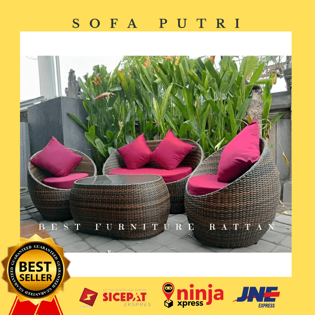 Set Kursi Sofa Korsi Bangku Duduk Meja Teras Malas Santai Empuk Anyaman Rotan Sintetis Gentong Putri