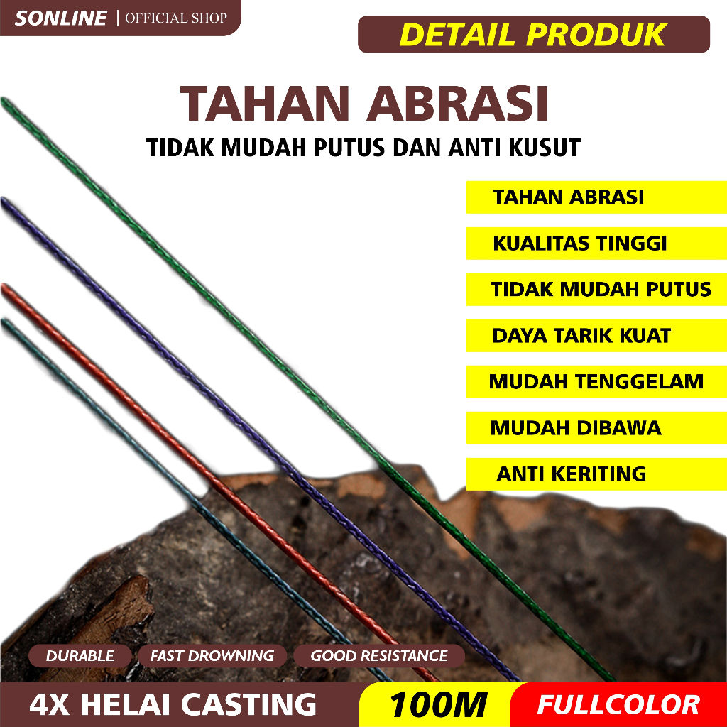 SONLINE - Tali Pancing 100m Senar Pancing PE Sensor Bright Warna Colorfull Senar Pancing 100m Super Kuat &amp; Tahan Bahan PE