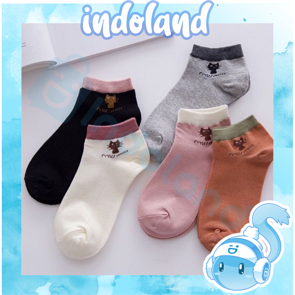 ☀ INDOLAND ☀  Kaos Kaki Pria Wanita Motif Kucing Miu Miu Kaos Kaki Pendek Sekolah Kantor KK127