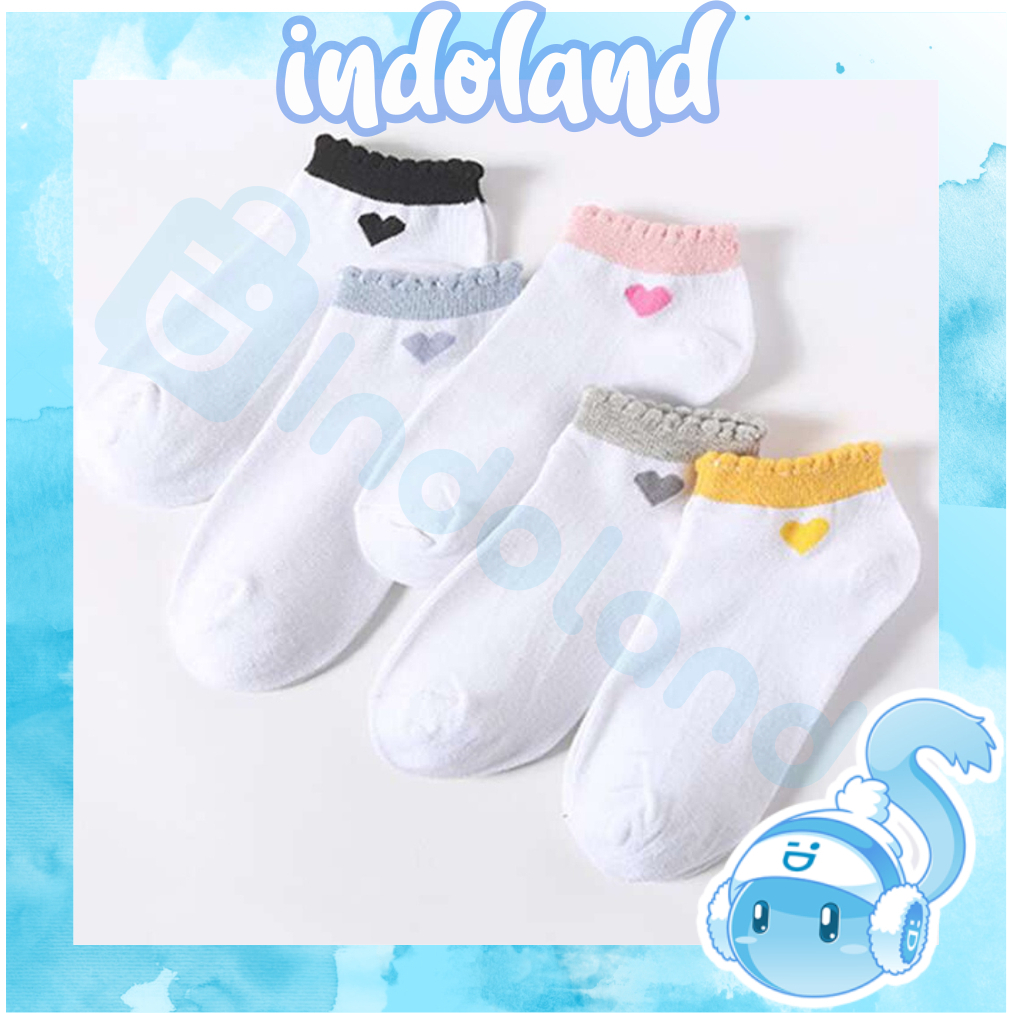 ☀ INDOLAND ☀  Kaos Kaki Pendek Wanita Motif Love lucu Fashion Korean Style Ankle Socks Import Murah KK133