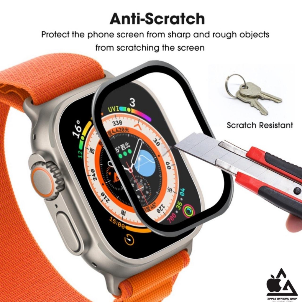 2in1 Tempered Glass With Frame Bumper Metal Apple Watch ULTRA 49mm Screen Guard Protector iWatch Smart Watch Bezel Bemper Anti Gores Kaca Film Pelindung Layar Jam Tangan Pintar