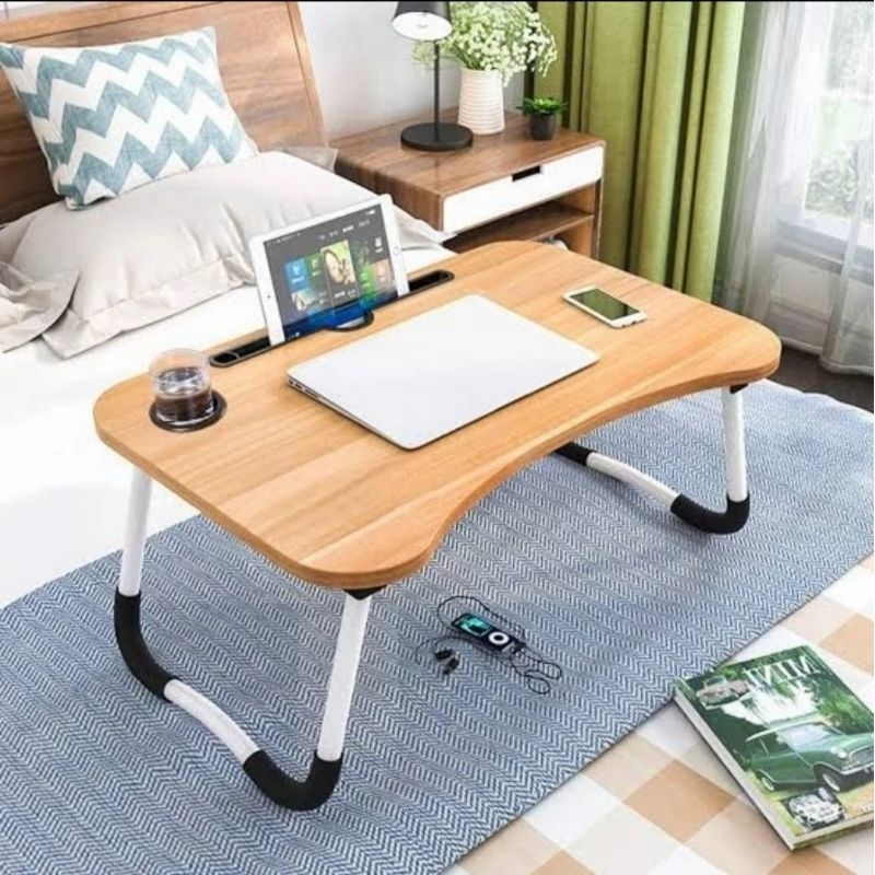 Meja Belajar Laptop Lipat Portable Desk with Bottle Hole