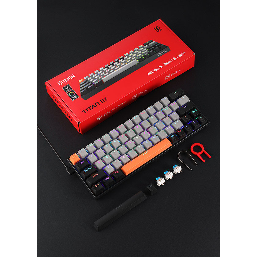 GAMEN Titan III Mechanical Pluggable Switch Blue Gaming Keyboard Wired RGB LED Light PBT Keycaps Original For PC Laptop- Garansi 1 tahun