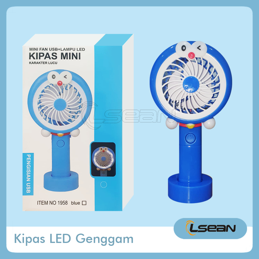 KIPAS GENGGAM LED BULAT KARAKTER KARTUN LUCU MINI USB RECHARGEABLE