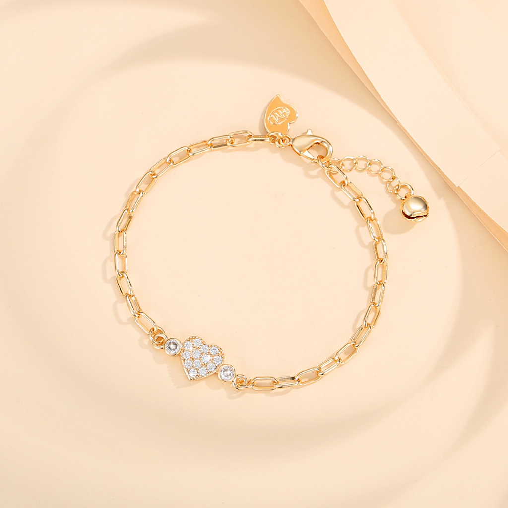 Y101 [COD✔] Wanita Korea Gelang Mewah Zirkon Hati Berlian Imitasi Gelang Emas Disesuaikan Fashion
