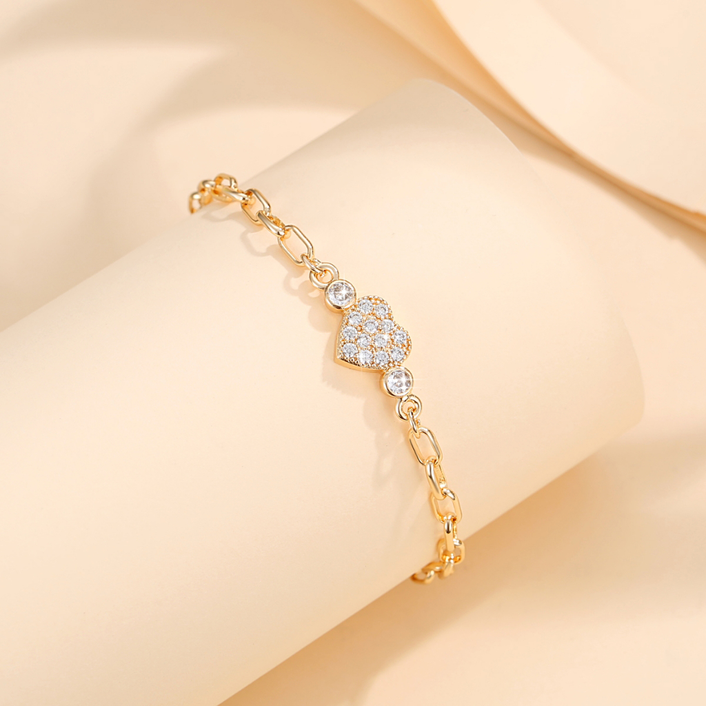 Y101 [COD✔] Wanita Korea Gelang Mewah Zirkon Hati Berlian Imitasi Gelang Emas Disesuaikan Fashion