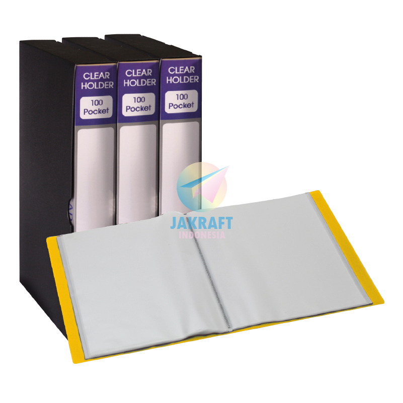 

(1 Set) Map Clear Holder Display Book F4 Folio isi 100 PP Pocket Kuning Yellow + Box