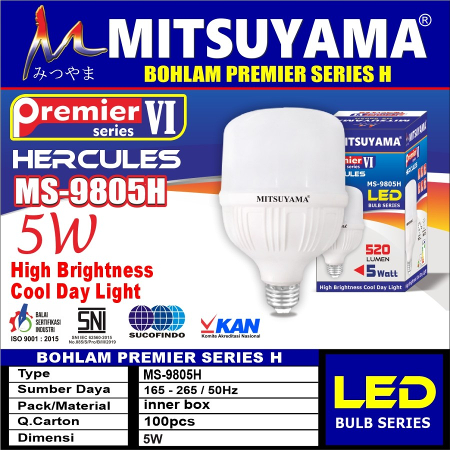 Bohlam LED 5 watt KAPSUL Terang Premier Seri HERCULES Ms-9805H
