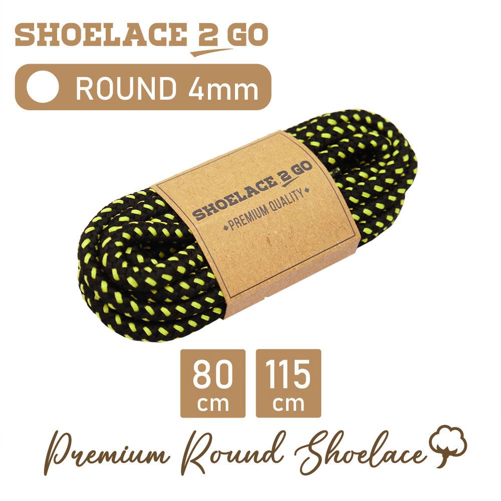 SHOELACE 2 GO PREMIUM TALI SEPATU MOTIF BULAT ROUND N19 - BLACK YELLOW - 4MM - 80CM 115CM