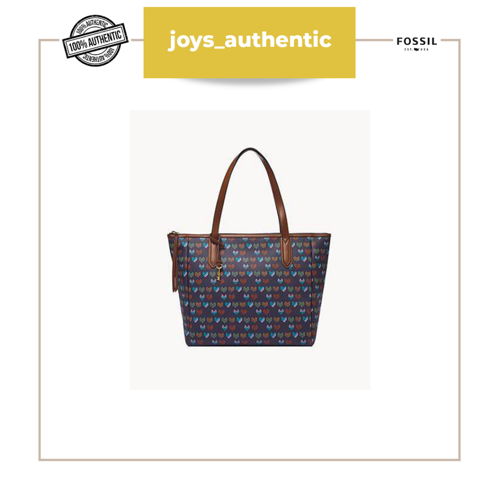 Tas Wanita Fossil Sydney Tote Heart Angora Biru Navy Multi Woman Bag Authentic Original