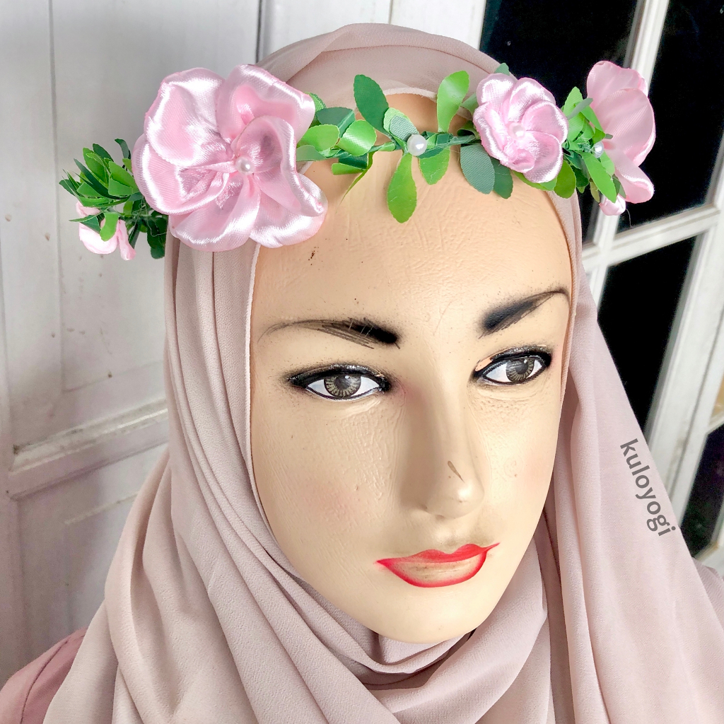 Bando Mahkota Bunga Aesthetic Flower Crown Bunga Satin