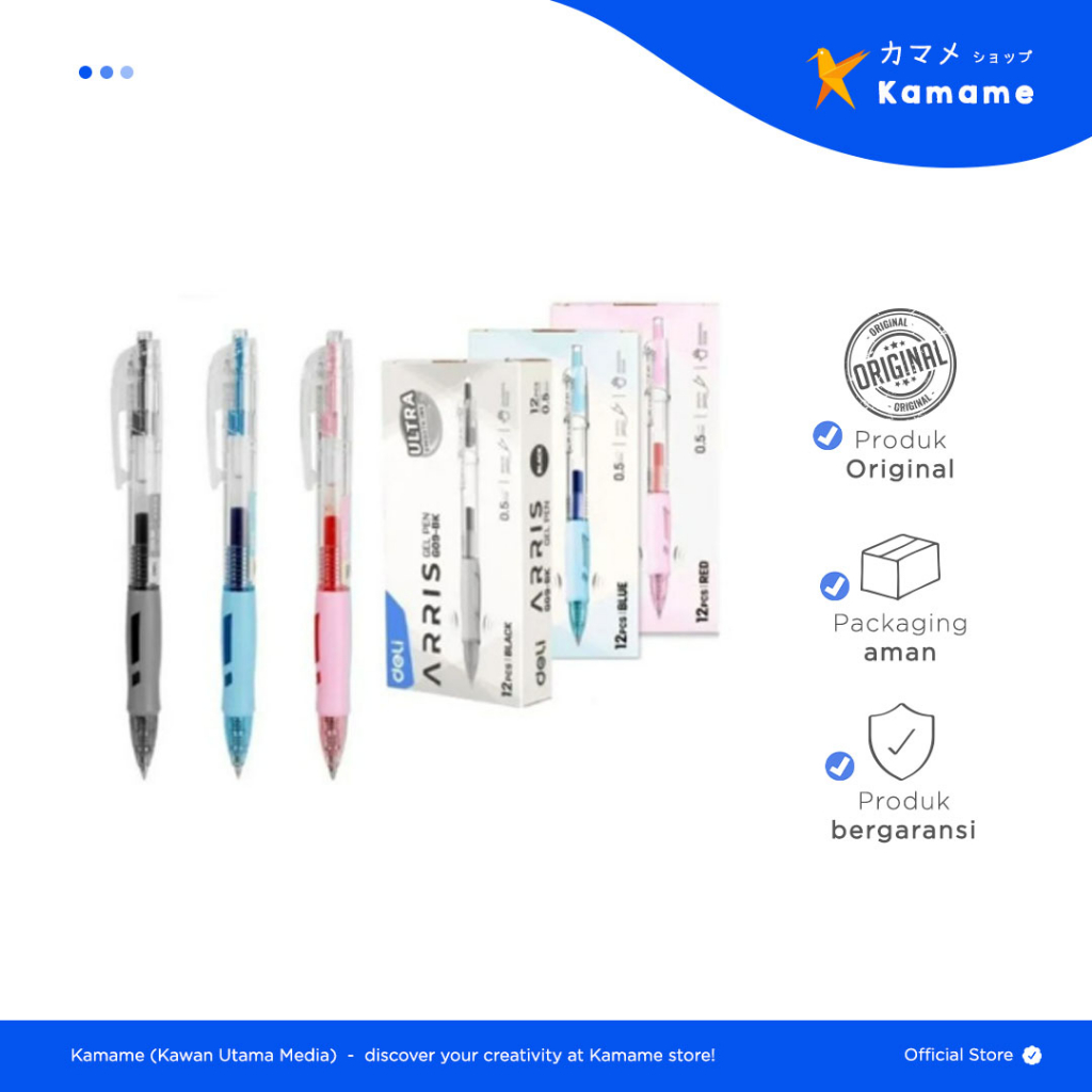 

Deli Gel Pen - Arris Pulpen Gel 0.5mm Tinta Hitam/Biru/Merah - EG09 - Kamame