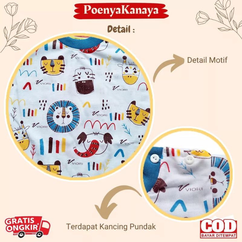 [rumahbayipdg] Stelan baju bayi piyama panjang / set baju anak bayi lion print viori