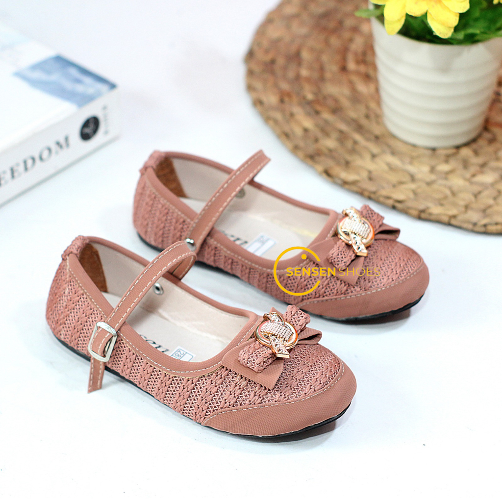 Flatshoes Anak Perempuan Rajut Slip On Sol Karet Anti Licin / Sepatu Balet Empuk Size 22-35