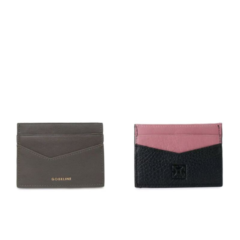 Gobelini Cardholder Kulit Asli - Black/Pink