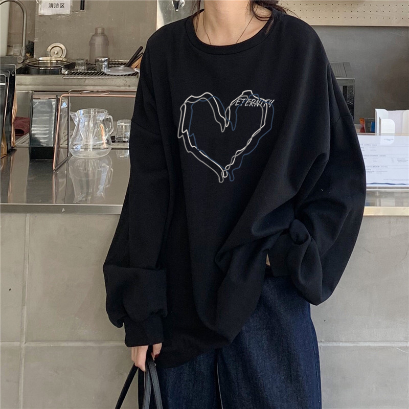 XiaoZhaiNv Korean Style Triple Heart Pattern Lengan Panjang Baju Sweater Wanita A0076