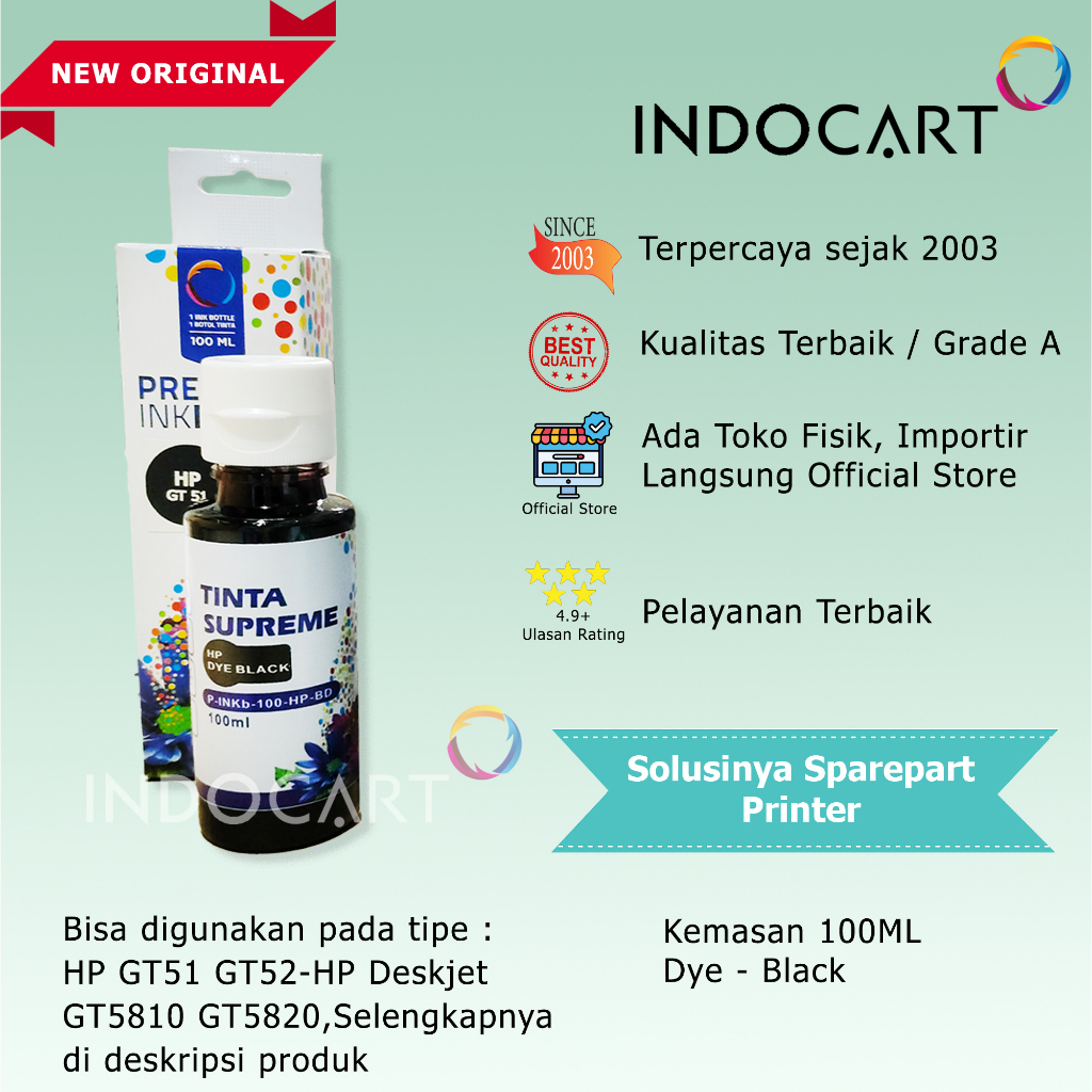 IndoCart Tinta Refill Printer HP GT5810 GT5820 GT 5810 5820-Dye-100ml