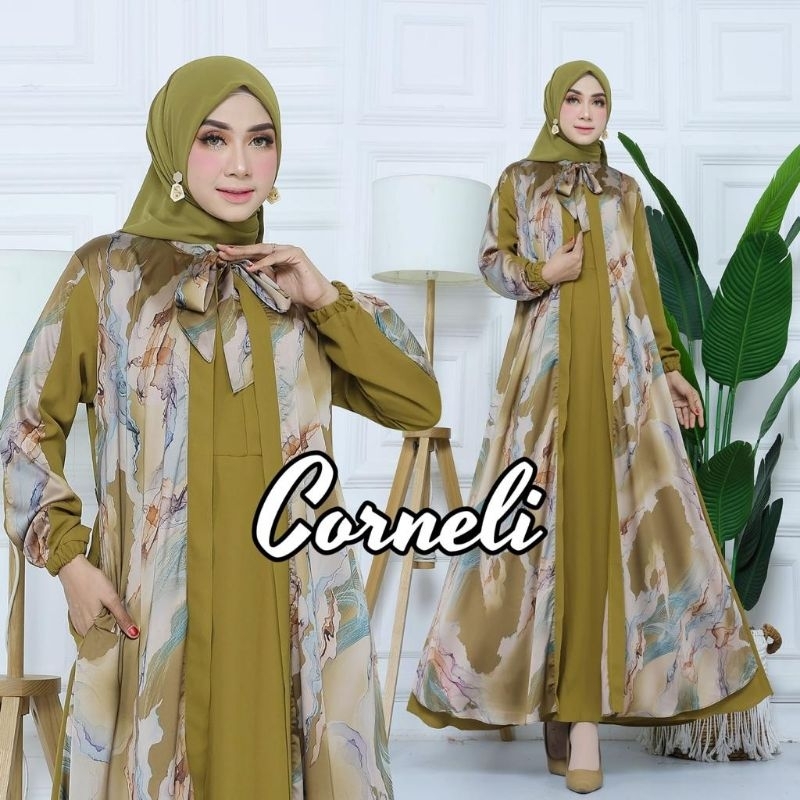 GAMIS SYARI MUSLIM BAHAN ARMANI SILK KOMBINASI ROYAL TWIST TERBARU
