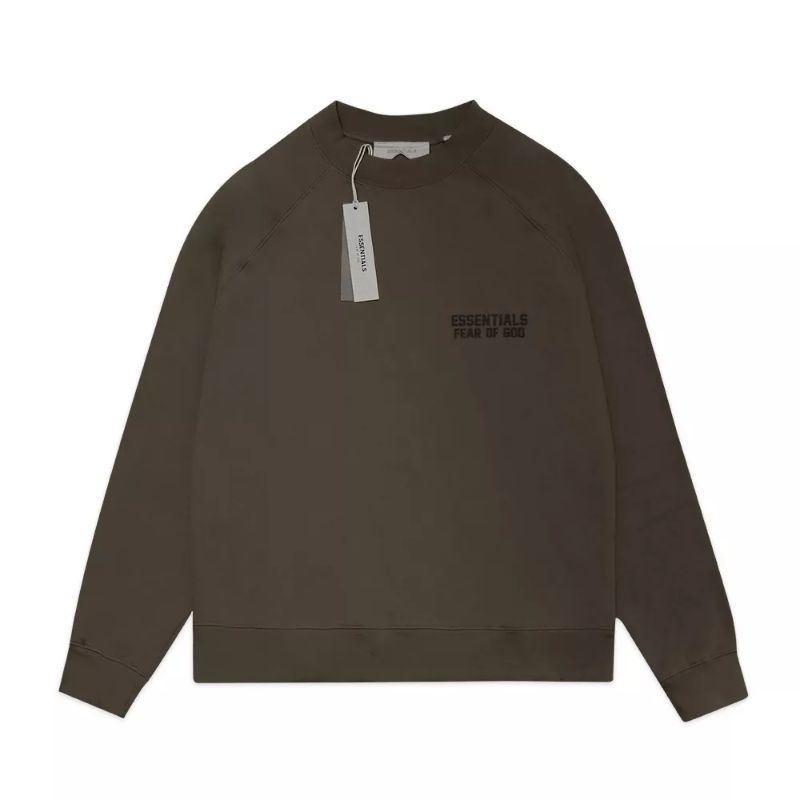 FOG Essentials Solid Velvet Text Sweatshirt  Dark Olive