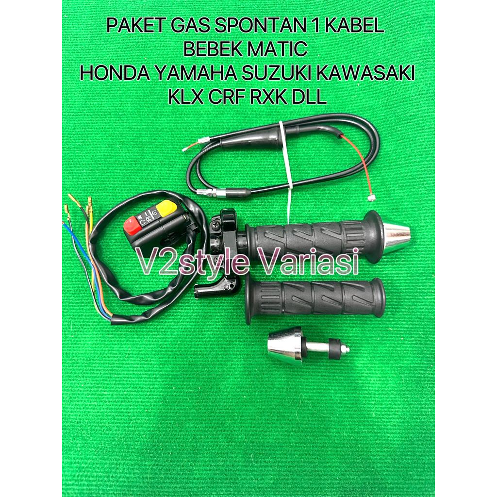 PAKET 4 in1 GAS SPONTAN YZ + SAKLAR KANAN DOMINO ON OFF STARTER + GRIP HANDGRIP MOTOR + JALU STANG CHROME ORIGINAL MOSCOW PRODUCT IMPORT GAS KONTAN KABEL GAS 100cm SERAT MERAH  KLX DTRACKER SATRIA FU SONIC 150 Sonic150 Vision Ninja R RR Ninja150 VIXION