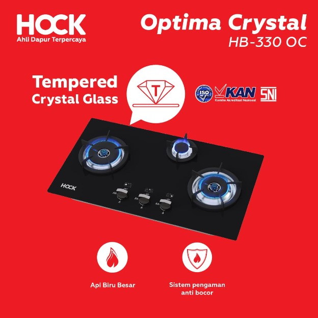 Hock Kompor Gas Tanam 3 Tungku Optima Crystal HB 330OC