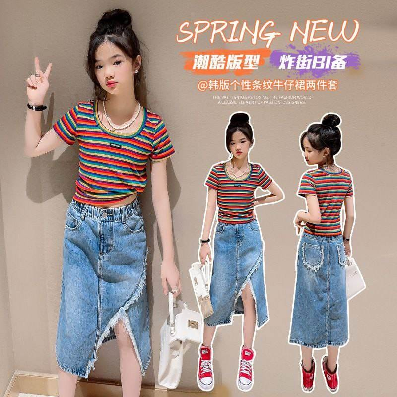 Setelan Rok JEANS Anak Perempuan Korean Style  Rainbow