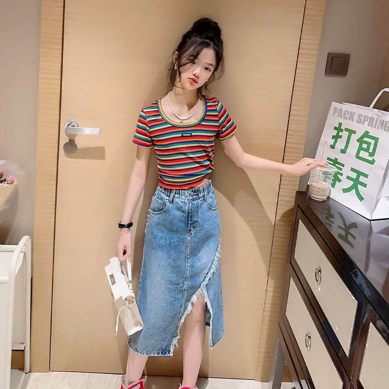 Setelan Rok JEANS Anak Perempuan Korean Style  Rainbow